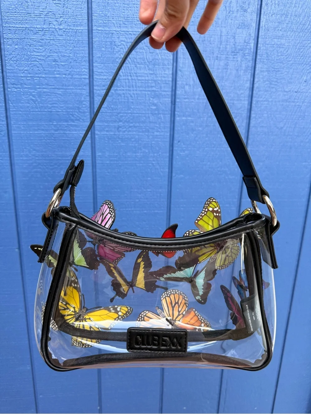Dolls Kill Clear Shoulder Bag with Multicolor Butterfly Accents